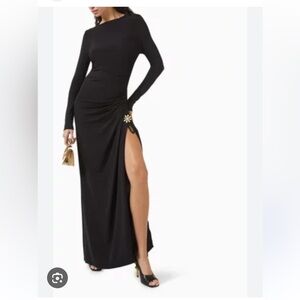 Asta Resort Tina Brooch Black Long Sleeve Jersey Dress with Gold Accent | S